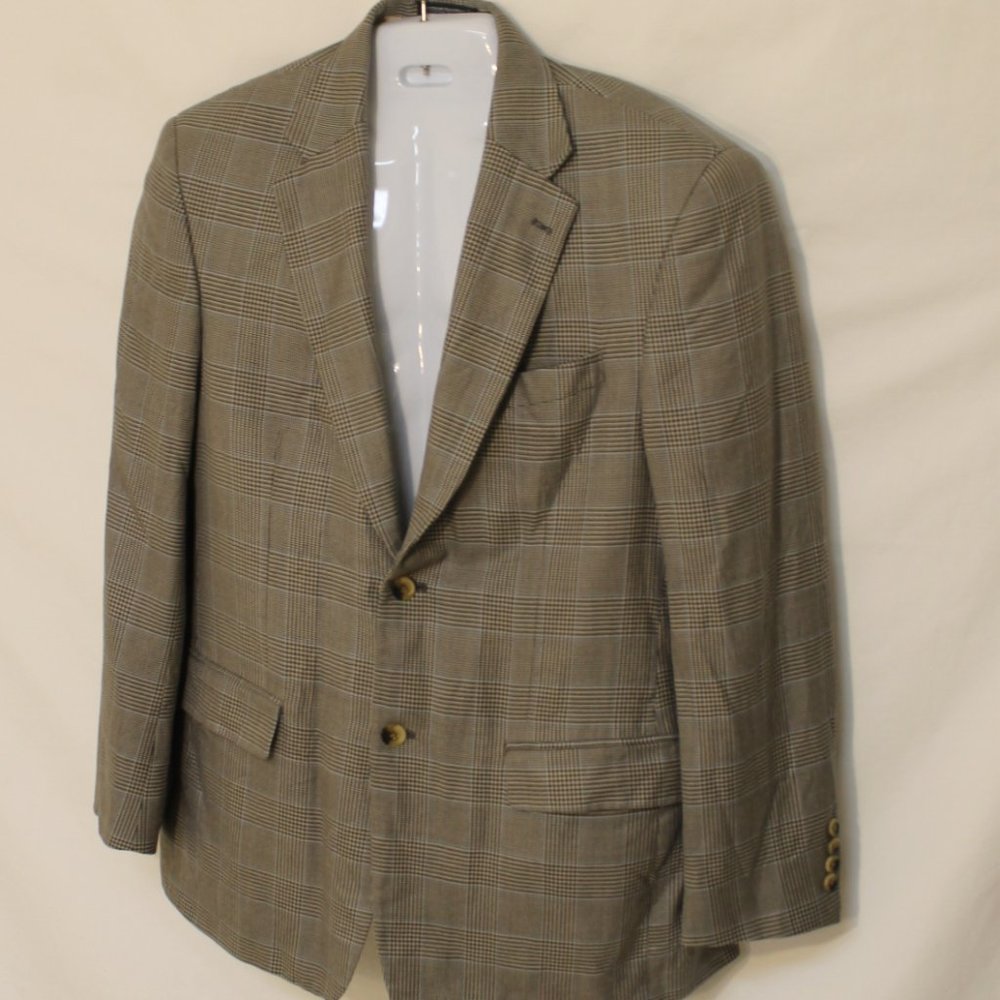 NAUTICA MEN TAN & BROWN PLAID TAILORED SINGLE BREAST BLAZER SIZE 40R LONG SLEEVE